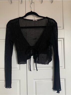 Goth Crochet Knit Tie Cardigan